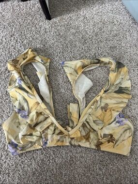 Floral Yellow V-Neck Women's Bikini Top